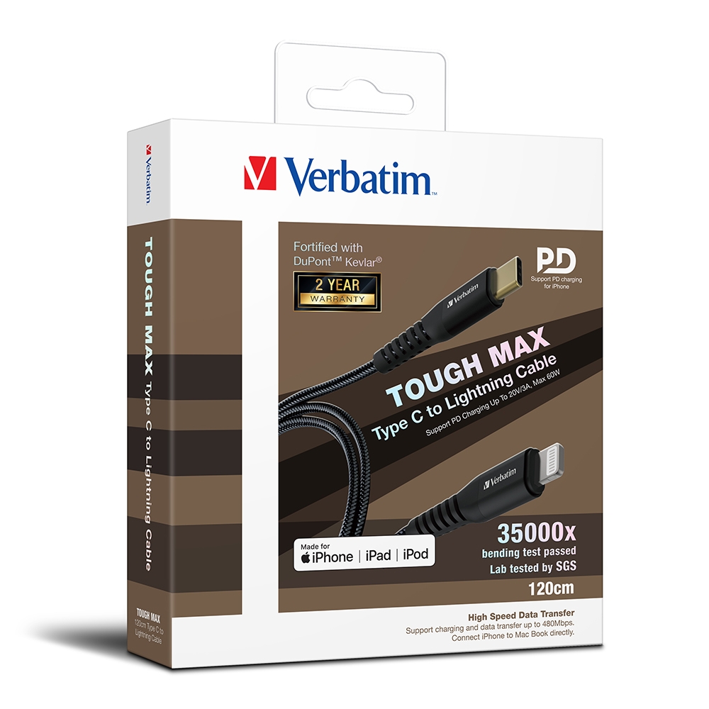 Verbatim Sync & Charge Tough Max Type C to Lightning Cable (120cm)