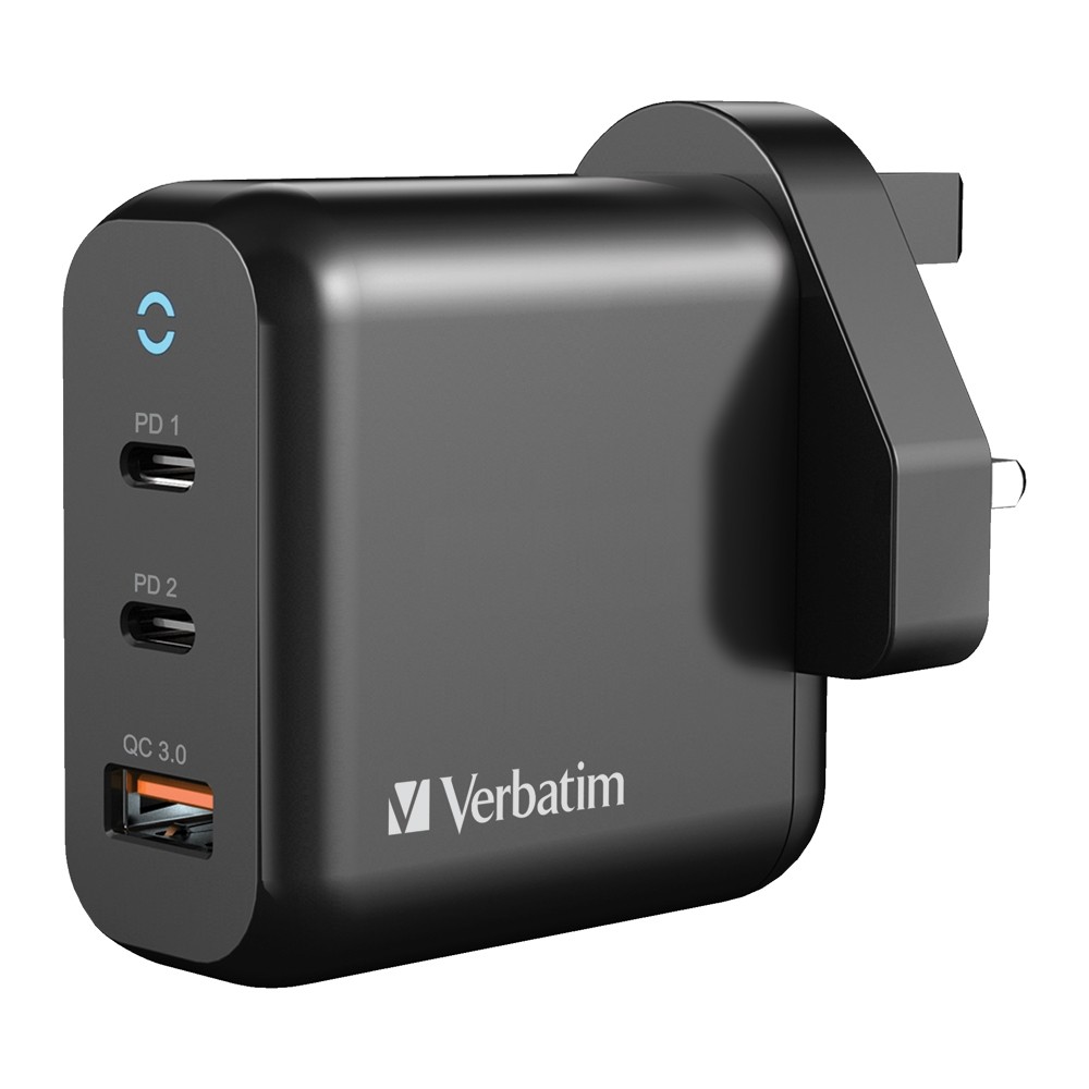 Verbatim 3 Port 65W PD 3.0 & QC 3.0 GaN USB Charger